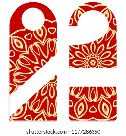 Door hanger flyer with floral mandala pattern for room in hotel, resort, home isolated on white background. Vector illustration.