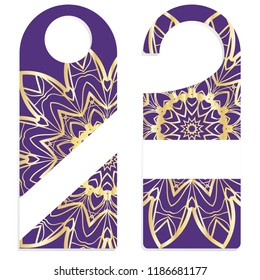 Door hanger flyer with floral mandala pattern for room in hotel, resort, home isolated on white background. Vector illustration.