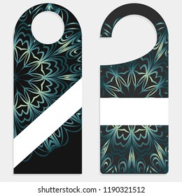 Door hanger flyer with floral mandala pattern for room in hotel, resort, home isolated on white background. Vector illustration