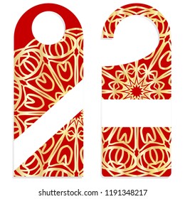 Door hanger flyer with floral mandala pattern for room in hotel, resort, home isolated on white background. Vector illustration.