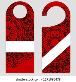 Door hanger flyer with floral mandala pattern for room in hotel, resort, home isolated on white background. Vector illustration