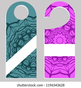 Door hanger flyer with floral mandala pattern for room in hotel, resort, home isolated on white background. Vector illustration
