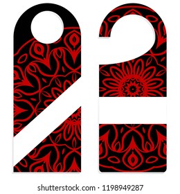 Door hanger flyer with floral mandala pattern for room in hotel, resort, home isolated on white background. Vector illustration.