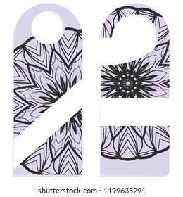 Door hanger flyer with floral mandala pattern for room in hotel, resort, home isolated on white background. Vector illustration.
