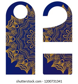 Door hanger flyer with floral mandala pattern for room in hotel, resort, home isolated on white background. Vector illustration