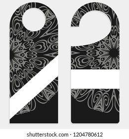 Door hanger flyer with floral mandala pattern for room in hotel, resort, home isolated on white background. Vector illustration