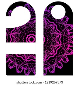 Door hanger flyer with floral mandala pattern for room in hotel, resort, home isolated on white background. Vector illustration