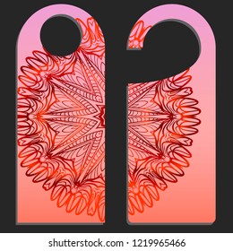 Door hanger flyer with floral mandala pattern for room in hotel, resort, home isolated on white background. Vector illustration