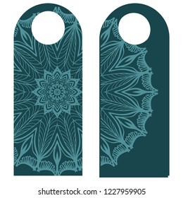 Door hanger flyer with floral mandala pattern for room in hotel, resort, home isolated on white background. Vector illustration