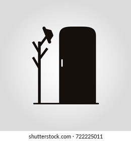Door, hanger and hat isolated flat vector icon