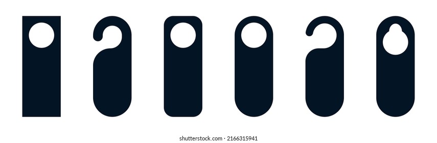 Door hanger for hotel. Do not disturb sign, hanger for handle hang. Tag, card icon with dont disturb label template for room knob. Paper warning of closed, lock, sleep, busy and quit for room. Vector.