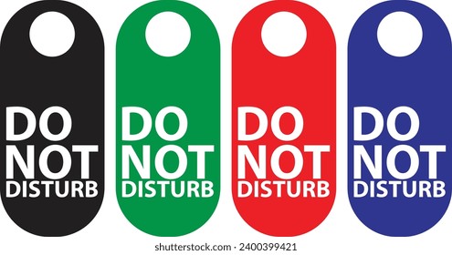 Door hanger for hotel. Do not disturb sign, hanger for handle hang. Tag, card icon with dont disturb label template for room knob. Paper warning of closed, lock, sleep, busy and quit for room