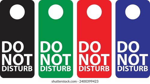 Door hanger for hotel. Do not disturb sign, hanger for handle hang. Tag, card icon with dont disturb label template for room knob. Paper warning of closed, lock, sleep, busy and quit for room