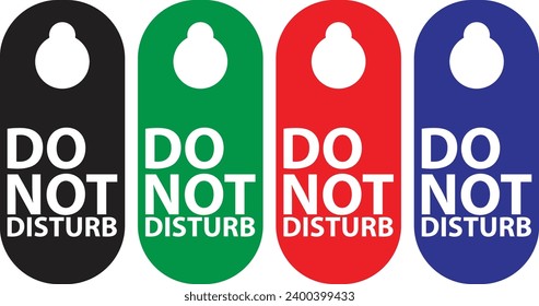 Door hanger for hotel. Do not disturb sign, hanger for handle hang. Tag, card icon with dont disturb label template for room knob. Paper warning of closed, lock, sleep, busy and quit for room