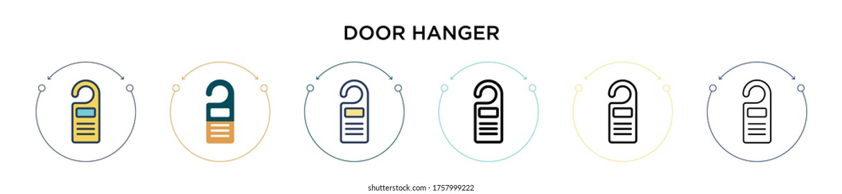 Door hanger icon in filled, thin line, outline and stroke style. Vector illustration of two colored and black door hanger vector icons designs can be used for mobile, ui, web