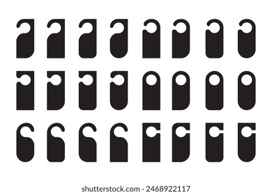 Door hanger icon set. Do not disturb symbol. Hotel door hanger tags template icon signs set flat style design vector collections. Empty door flyer or do not disturb vector,