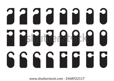 Door hanger icon set. Do not disturb symbol. Hotel door hanger tags template icon signs set flat style design vector collections. Empty door flyer or do not disturb vector,