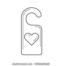 Door hanger line icon isolated on white background. Vector line icon of hotel door hanger with heart for infographic, website or app.