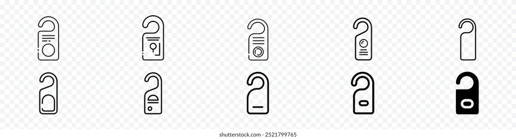 door hanger line icon, Set of door hangers, do not disturb sign door hanger icon, door hanger for a hotel. Empty white and black label hanger for hotel room or resort