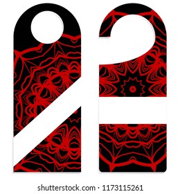 Door hanger mockup isolated on white background. Design with floral mandala ornament. Vector illustration.
