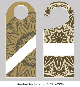 Door hanger mockup isolated on white background. Design with floral mandala ornament. Vector illustration.