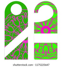 Door hanger mockup isolated on white background. Design with floral mandala ornament. Vector illustration.