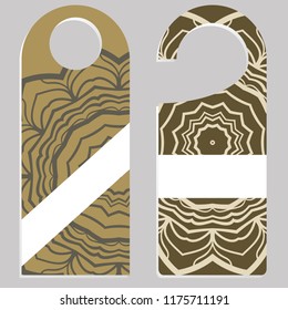 Door hanger mockup isolated on white background. Design with floral mandala ornament. Vector illustration.
