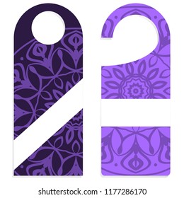 Door hanger mockup isolated on white background. Design with floral mandala ornament. Vector illustration.