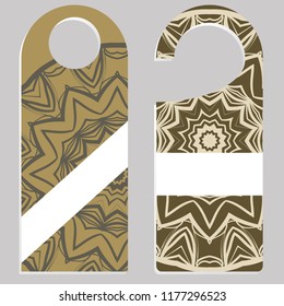 Door hanger mockup isolated on white background. Design with floral mandala ornament. Vector illustration.