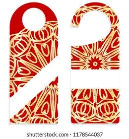 Door hanger mockup isolated on white background. Design with floral mandala ornament. Vector illustration.