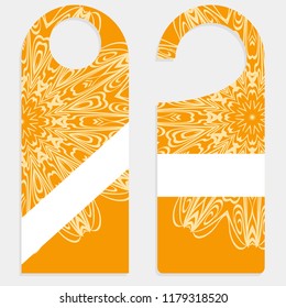 Door hanger mockup isolated on white background. Design with floral mandala ornament. Vector illustration.
