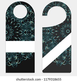Door hanger mockup isolated on white background. Design with floral mandala ornament. Vector illustration.