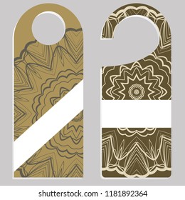 Door hanger mockup isolated on white background. Design with floral mandala ornament. Vector illustration.