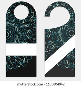 Door hanger mockup isolated on white background. Design with floral mandala ornament. Vector illustration.