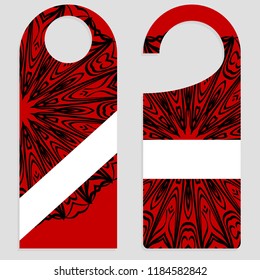 Door hanger mockup isolated on white background. Design with floral mandala ornament. Vector illustration.