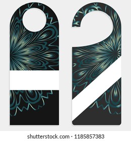 Door hanger mockup isolated on white background. Design with floral mandala ornament. Vector illustration.