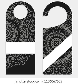 Door hanger mockup isolated on white background. Design with floral mandala ornament. Vector illustration.