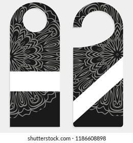 Door hanger mockup isolated on white background. Design with floral mandala ornament. Vector illustration.