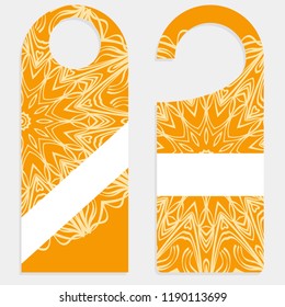 Door hanger mockup isolated on white background. Design with floral mandala ornament. Vector illustration.