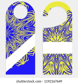 Door hanger mockup isolated on white background. Design with floral mandala ornament. Vector illustration.