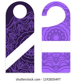 Door hanger mockup isolated on white background. Design with floral mandala ornament. Vector illustration.