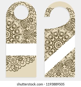 Door hanger mockup isolated on white background. Design with floral mandala ornament. Vector illustration.