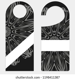 Door hanger mockup isolated on white background. Design with floral mandala ornament. Vector illustration.