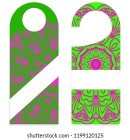 Door hanger mockup isolated on white background. Design with floral mandala ornament. Vector illustration.
