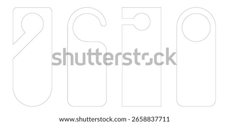 Door hanger mockup template set with die cut tag shapes and hotel room signs. Vector label design for do not disturb flyer on handle or knob. Cardboard hang icon isolated on white background