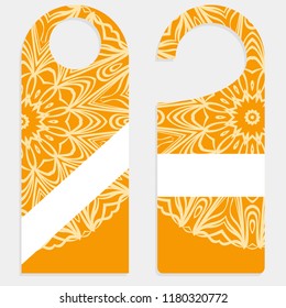 Door Hanger Tags for Room in Home, Hotel, Resort with Floral Mandala Design. Vector illustration.