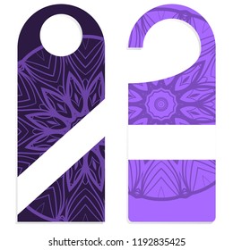 Door Hanger Tags for Room in Home, Hotel, Resort with Floral Mandala Design. Vector illustration.