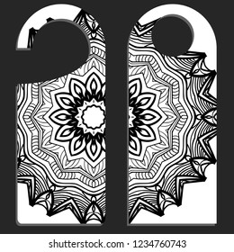 Door Hanger Tags for Room in Home, Hotel, Resort with Floral Mandala Design. Vector illustration.