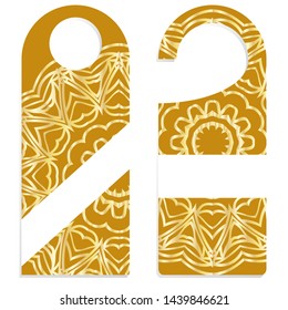 Door Hanger Tags for Room in Home, Hotel, Resort with Floral Mandala Design. Vector illustration