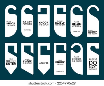 Door hanger tags set with simple text. Signs for hotel and motel rooms.